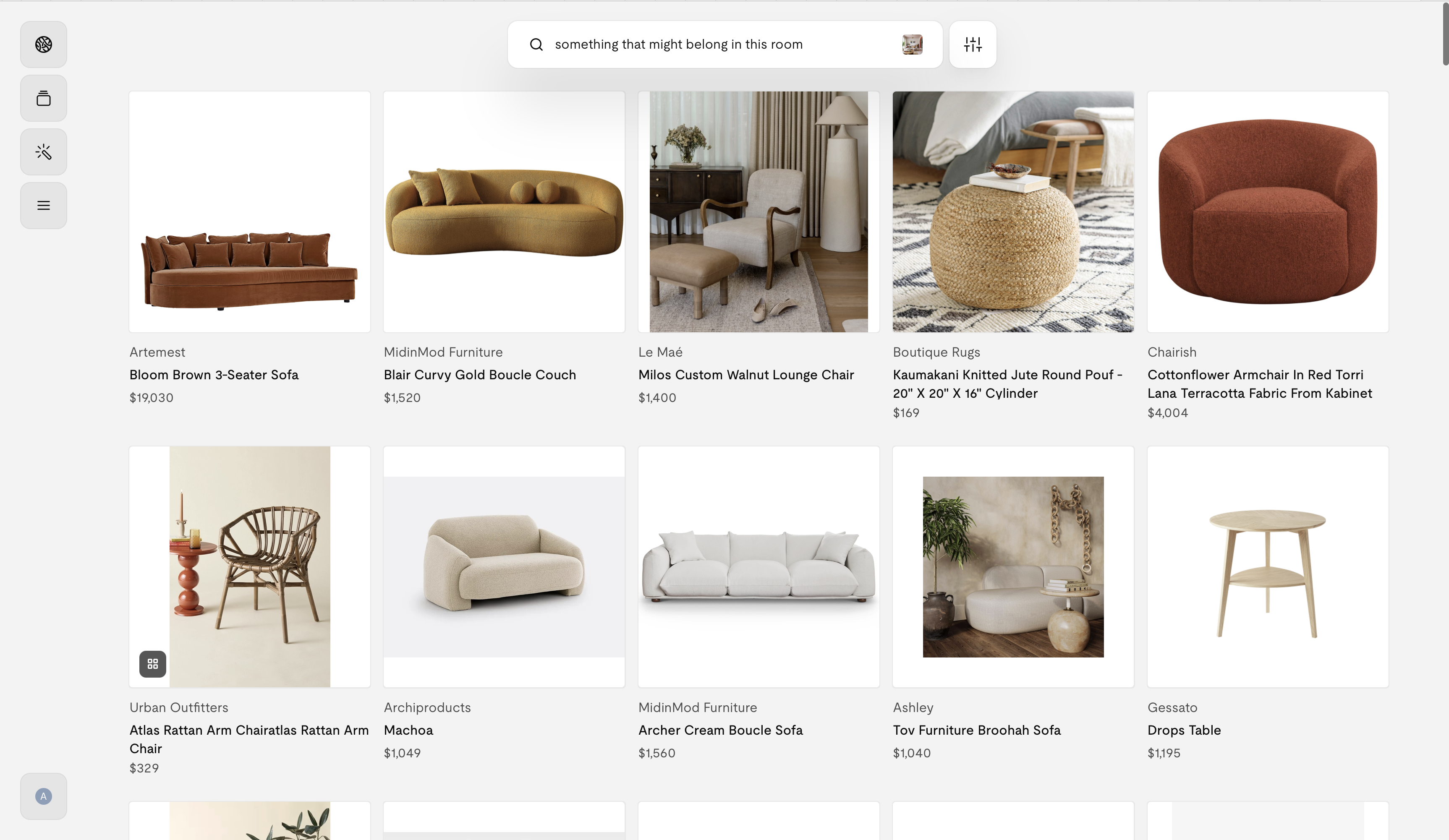 Onton search results for furniture that might belong in this room