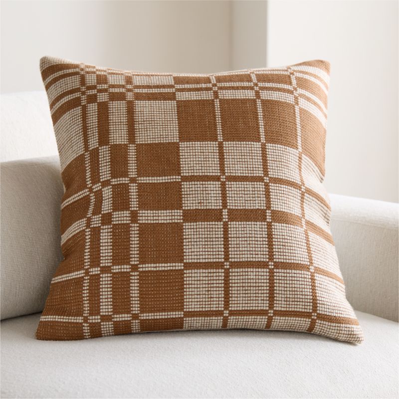 Wool/linen Plaid 23"x23" Maple Brown Throw Pillow…