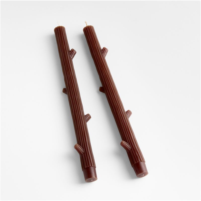 Brown Branch 12" Taper Candles, Set Of 2