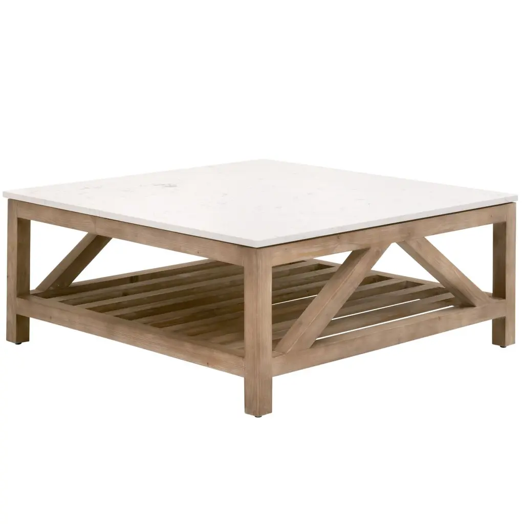 Carla Square Coffee Table, White Quartz/smoke Gray