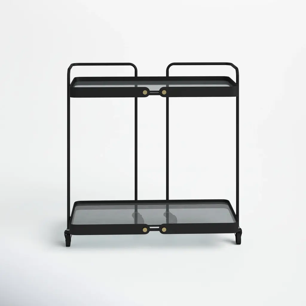 Metal, 27"h 2-Layered Bar Cart With Smokey Glass, Bl 27.0"h - 27.0" X 13.0" X 27.0"