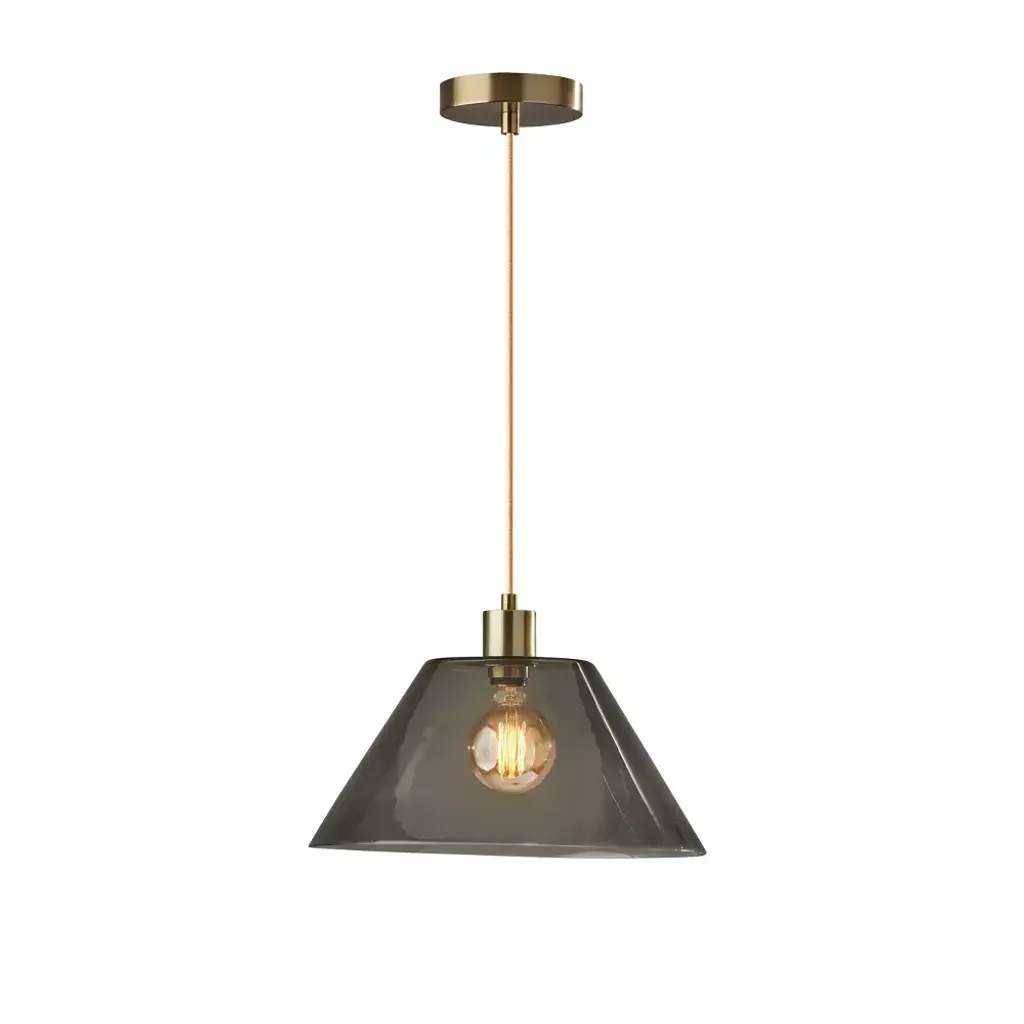 Zoe Pendant Antique Brass - Adesso: Smoked Glass Shade, Vintage Style, Adjustable Height