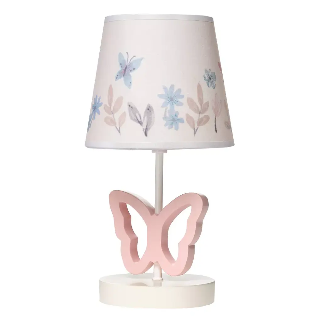 Lambs & Ivy Baby Blooms Pink Butterfly Nursery Lamp With Floral Shade & Bulb