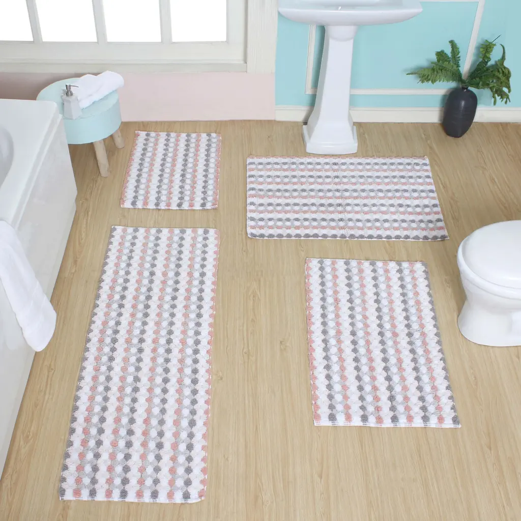 Home Weavers Orion Collection 100% Cotton Bathroom Rug Non Slip & Machine Washable Bath Mat Thick Plush Rugs 4 Pcs Set - Coral - 17"x24", 20"x32", 20"x54", 24"x36"