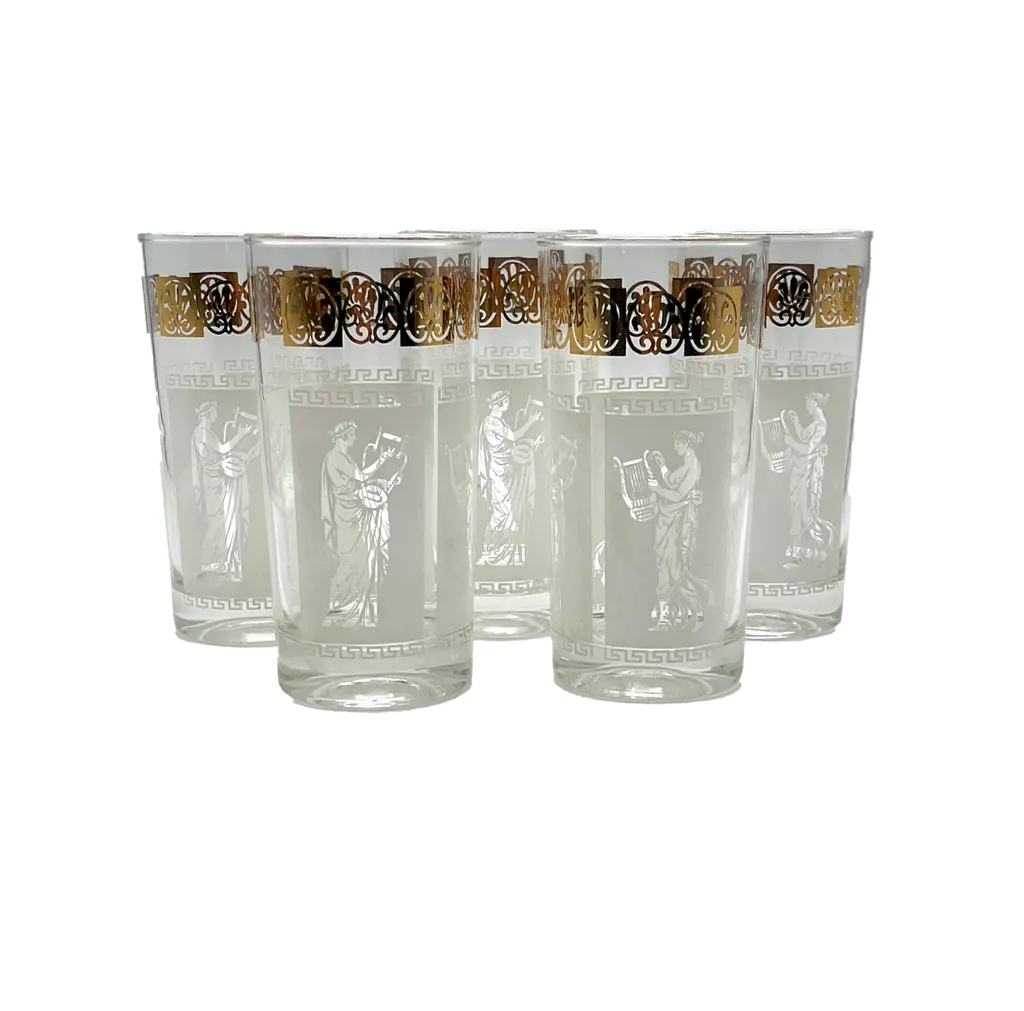 C. 1960s Greek Cameo High Ball Glasses