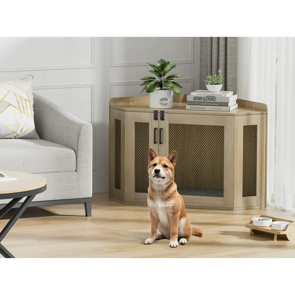 Anmytek Corner Dog Crate Furniture Wooden Dog Kennel End Table Indoor Pet Crate For Small Medium Dogs - 31.1"l X 23.2"w X 28.5"h