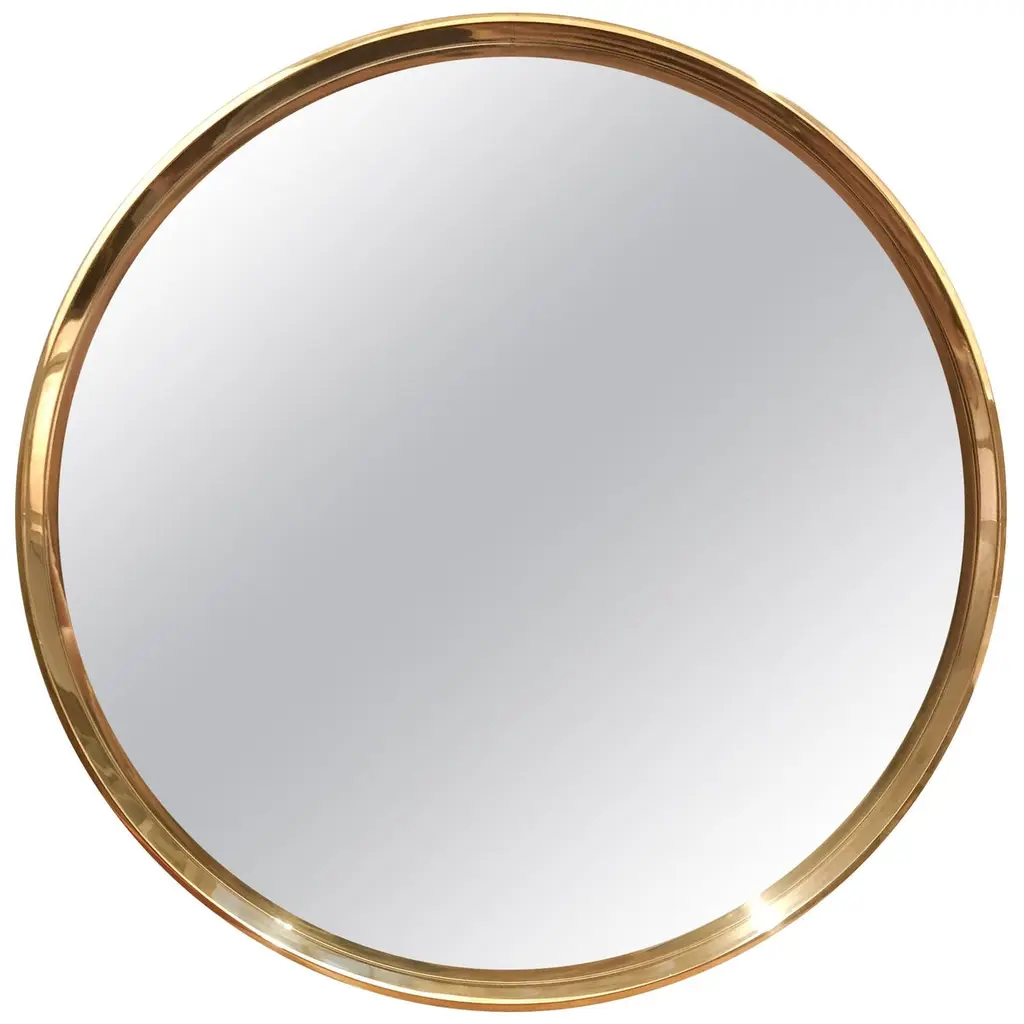 Original 55" Round Mirror In Polished Bronze