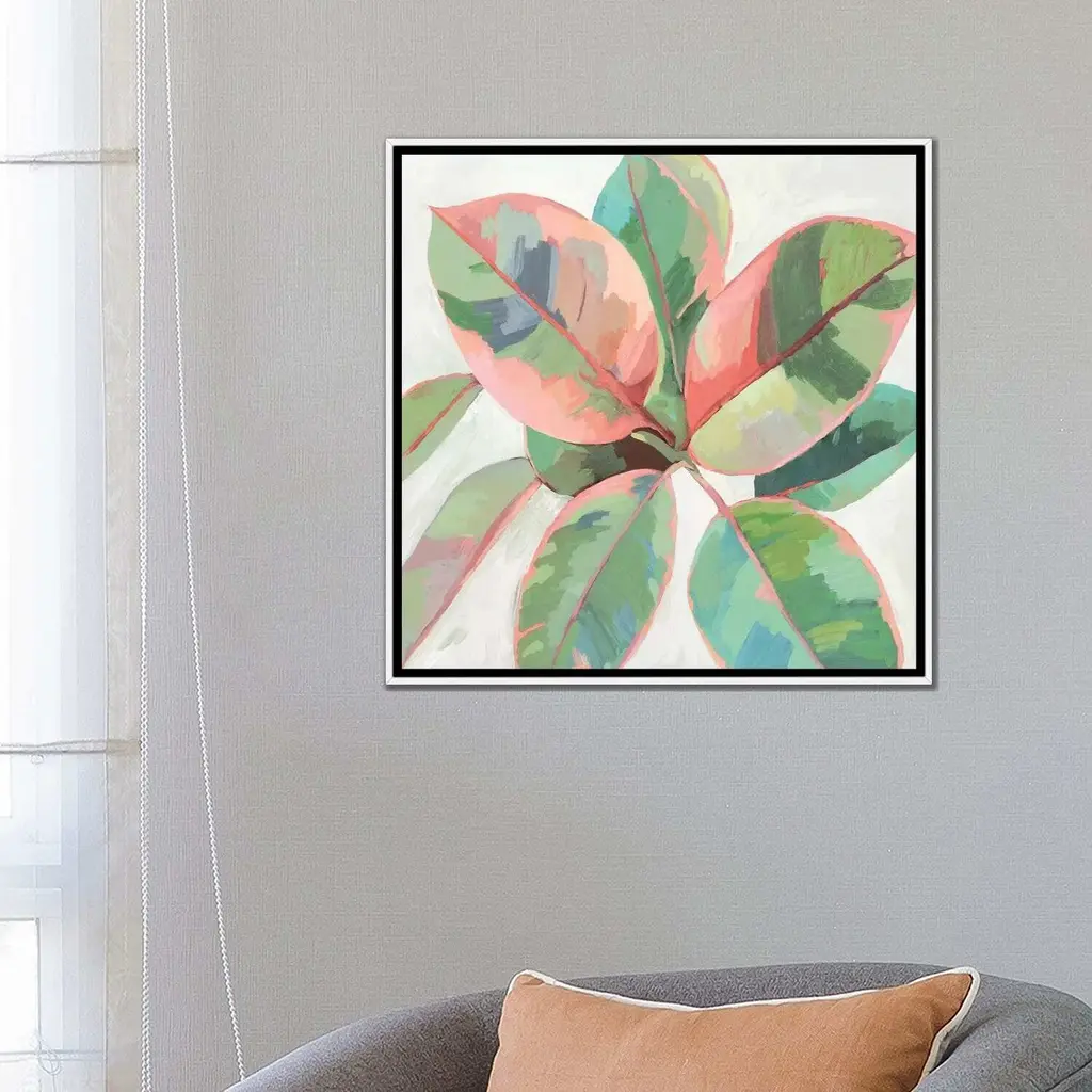 Icanvas "Pink Ficus Ii" By Asia Jensen Framed Canvas Print - Gold - 26x26