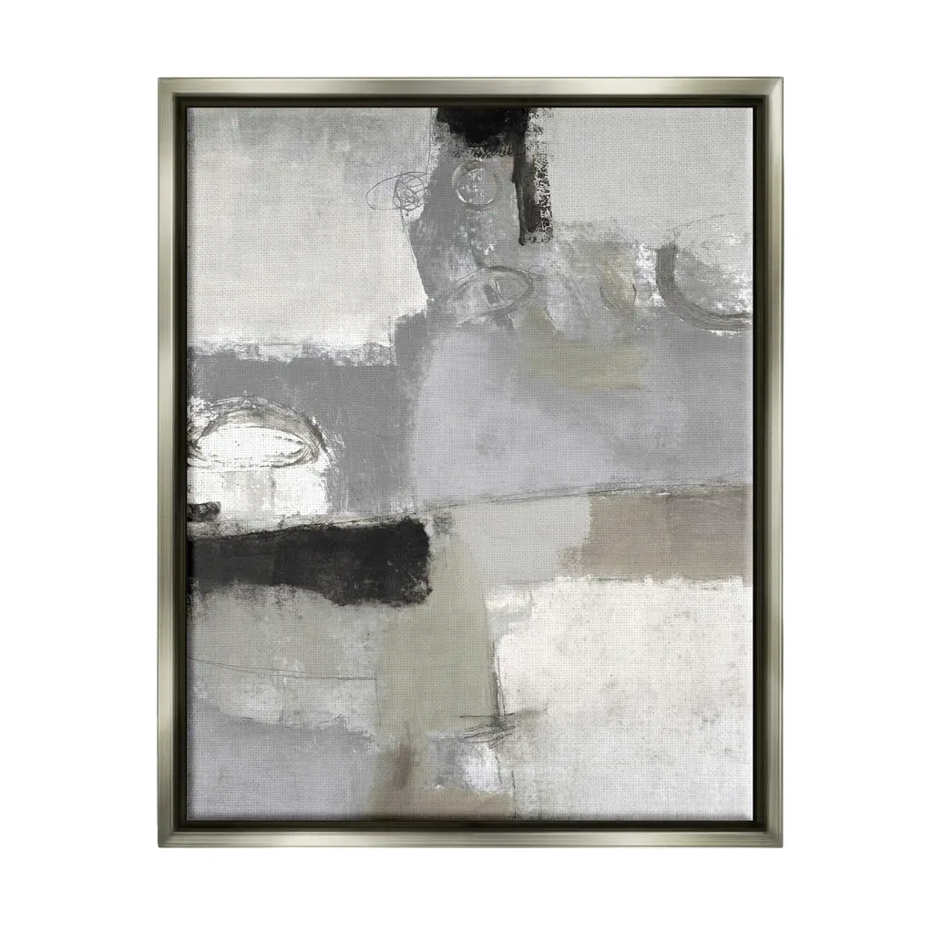 Stupell Blocked Geometric Shapes Black Detail Circles Floater Frame, Design By Lisa Ridgers - 25 X 31 - Grey