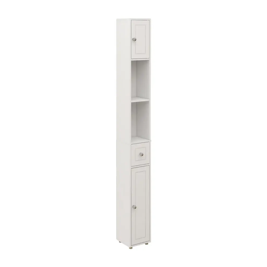 Sevobal Bathroom Storage Cabinets, Double Door Lockers With Drawer And Open Storage Shelf, Upright Storage For Bathroom, White, 7.87"*7.87"*70.86"
