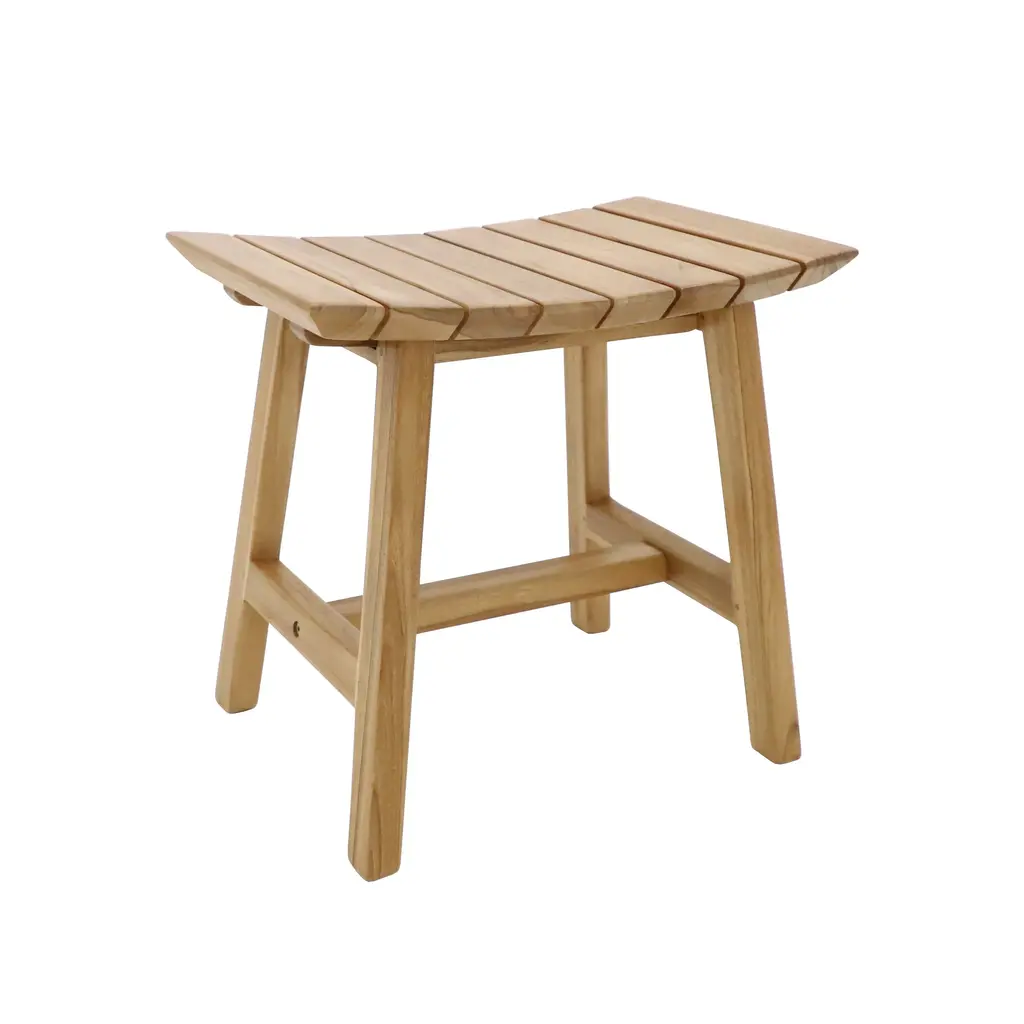 Nordic Style Natural Teak Shower And Bath Stool With Slatted Design - Beige - 11.8" L X 15.7" W X 17.7" H - Beige