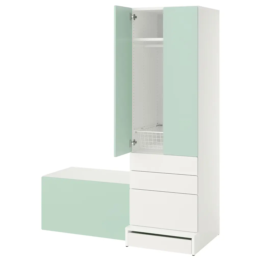 Småstad / Uppföra Storage Combination - White Light Green/with Bench 59x25 5/8x77 1/8 "