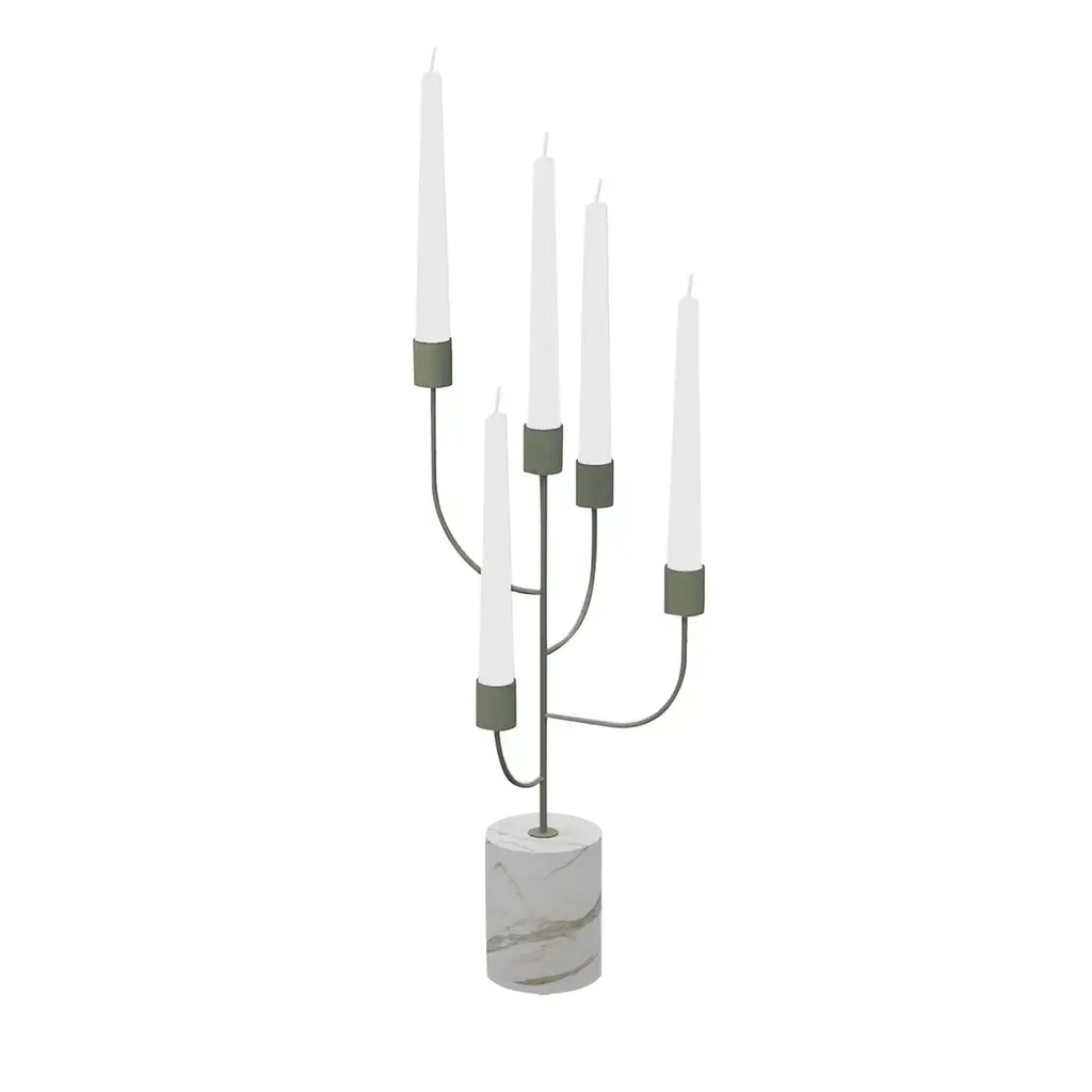 Rami White Carrara And Green Candle Holder