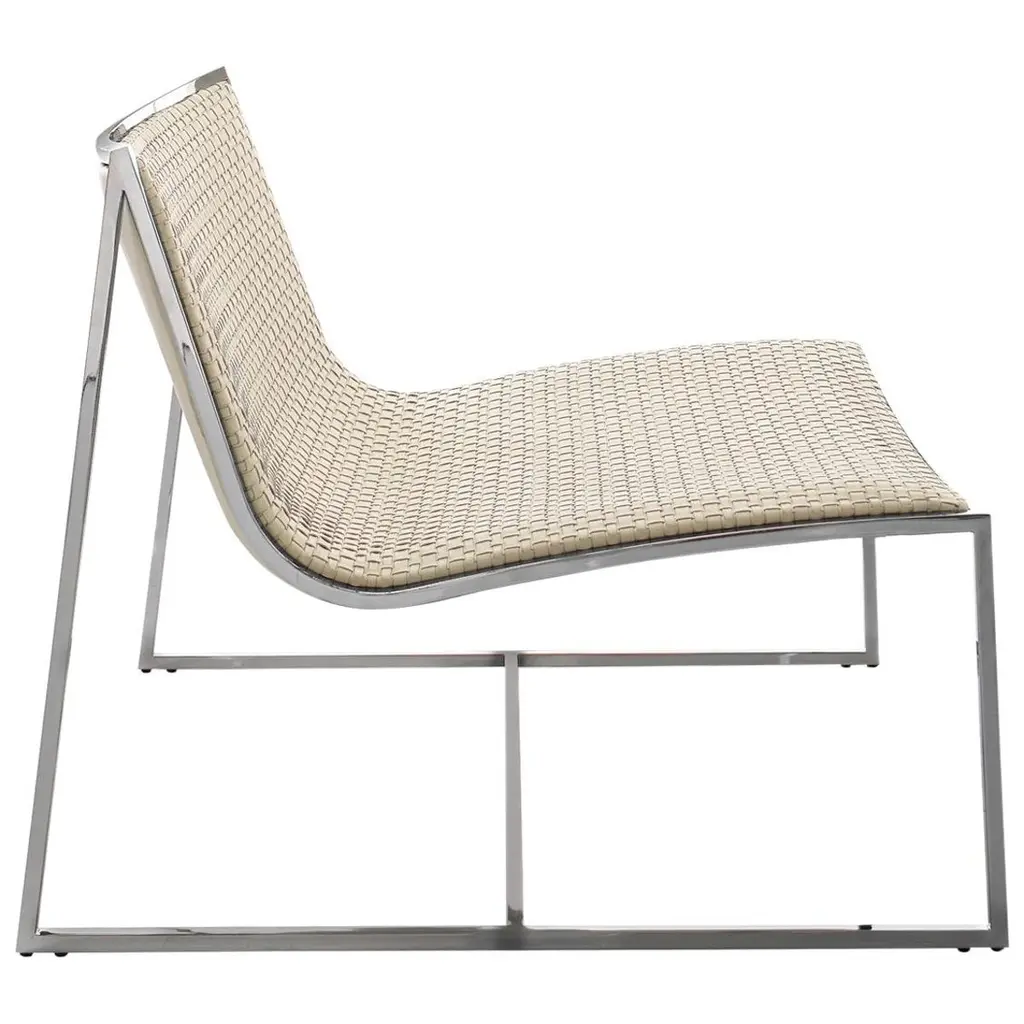 Contemporary Italian Chrome Plated Armchair With Intricate Woven Leather