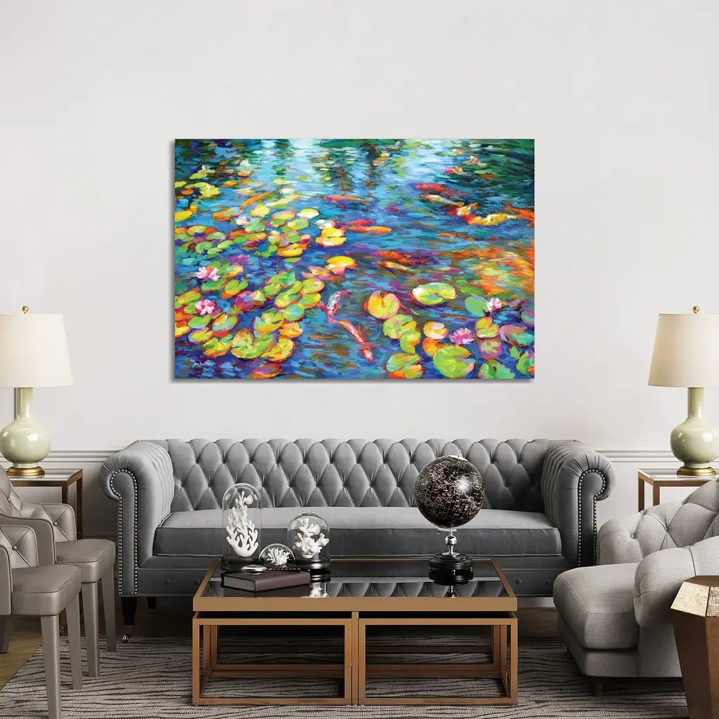 Icanvas "Koi Fish And Water Lilies" By Leon Devenice Canvas Print - 32x48x1.5