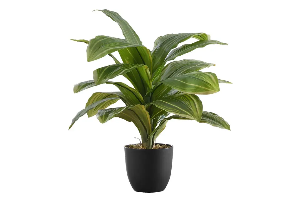 17" Green Plastic Artificial Dracaena In Black Pot