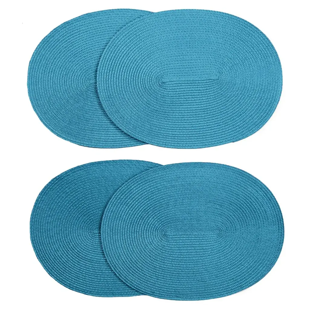 Blue Extra Thick Woven Trivet Oval Placemats Natural Cotton Hot Potholder Mat Heat Resistant - 12"x8.5" - 4 Pieces - Blue