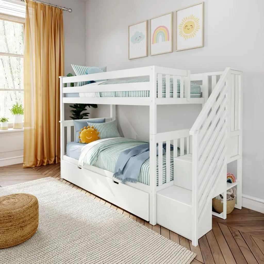 Max & Lily Twin Over Twin Staircase Bunk With Trundle, White