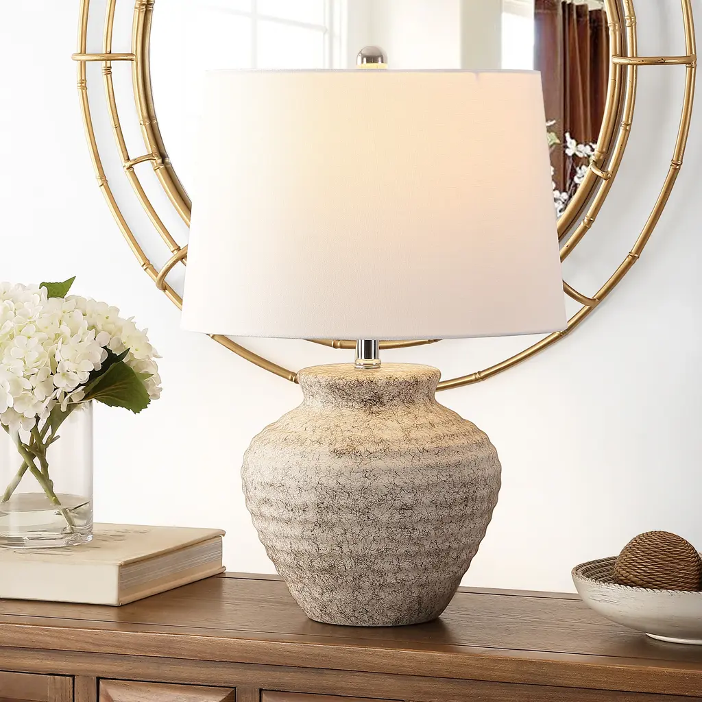 Safavieh Lighting 22.5-Inch Ledger Ceramic Table Lamp. - 15"w X 15"d X 23"h - Light Grey.