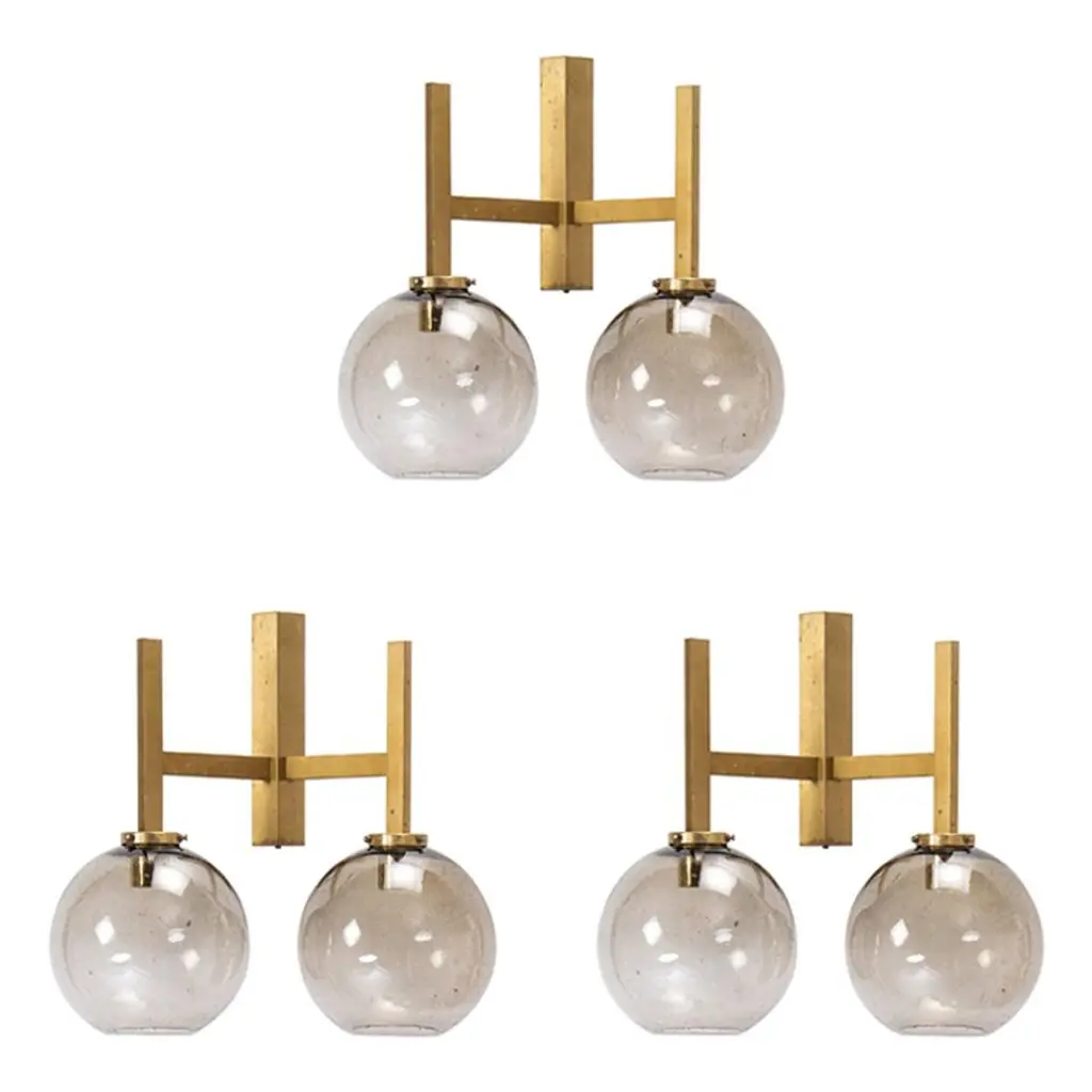 Set Of 3 Large Brass Wall Lamps By Holger Johansson, Sweden, 1960s