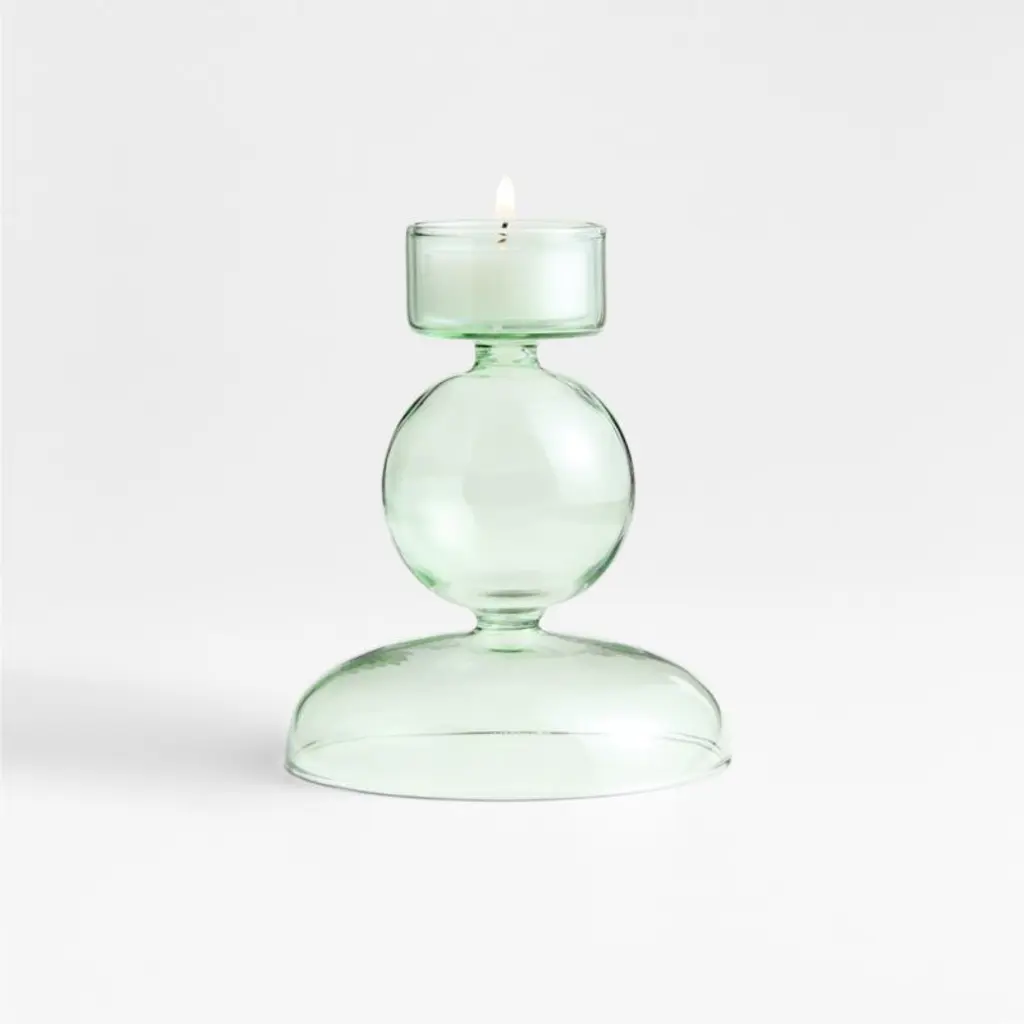 Venezia Small Smoke Green Glass Tealight Candle Holder