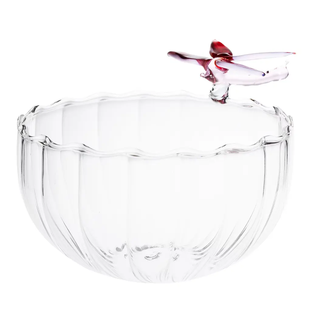 Ali In Volo Glass Bowl With Pink Dragonfly