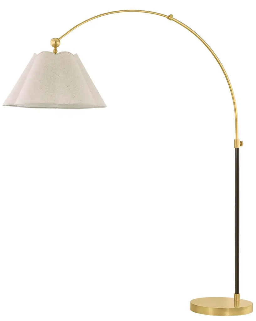 Janie Arc Floor Lamp, Aged Brass/true Bronze/natural Linen