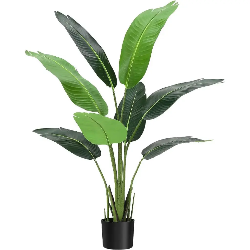 Artificial Bird Of Paradise Plant, 4 Ft Faux Banana Tree In Pot With 8 Adjustable Natural Branches And Realistic Leaf, Tall Fake Palm Tree For Home,