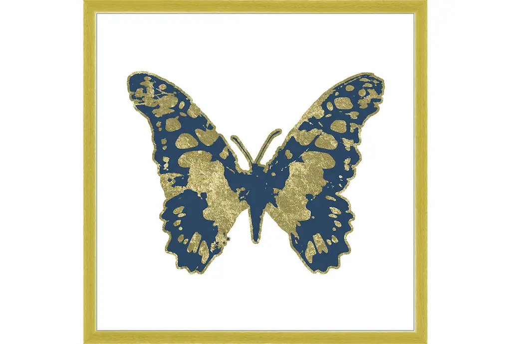 26" X 26" Blue & Gold Butterfly With Gold Frame | Made In The Usa | Framed Art | Animals | Print