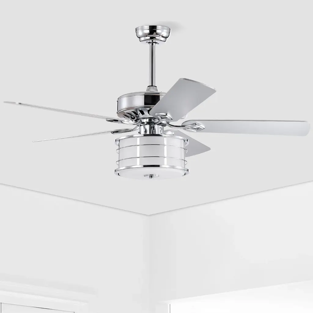 52" 3-Light Chrome Drum Shade Led Ceiling Fan + Remote - Chrome