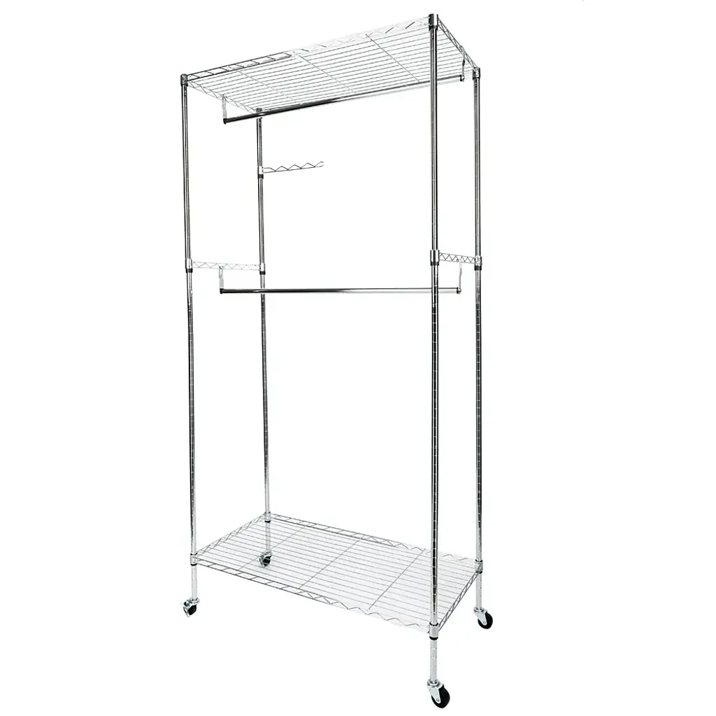 Closet Organizer Garment Rack Clothes Hanger Home Shelf - Silver