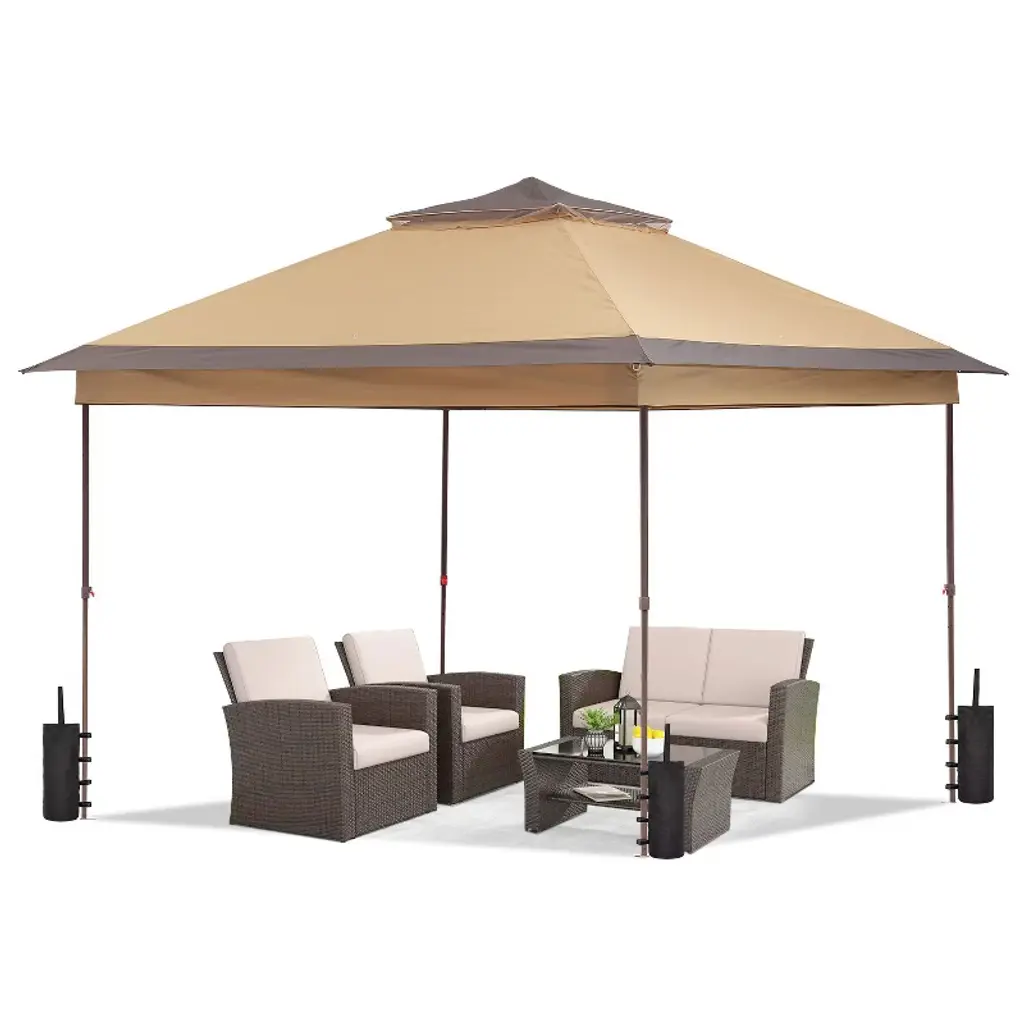 Ainfox 11'x 11' Instant Canopy Pop-up Tent With Double Roof Gazebo Yellow