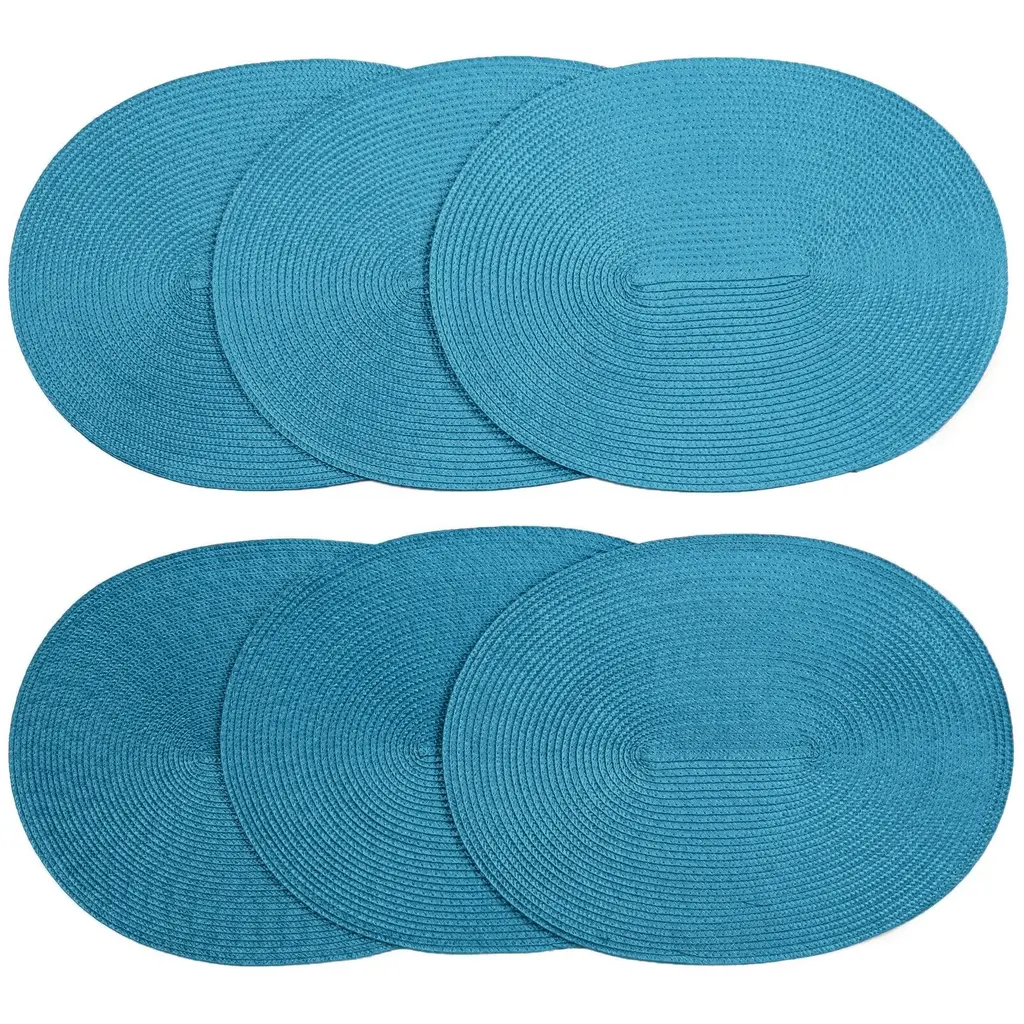 Blue Extra Thick Woven Trivet Oval Placemats Natural Cotton Hot Potholder Mat Heat Resistant - 12"x8.5" - 6 Pieces - Blue