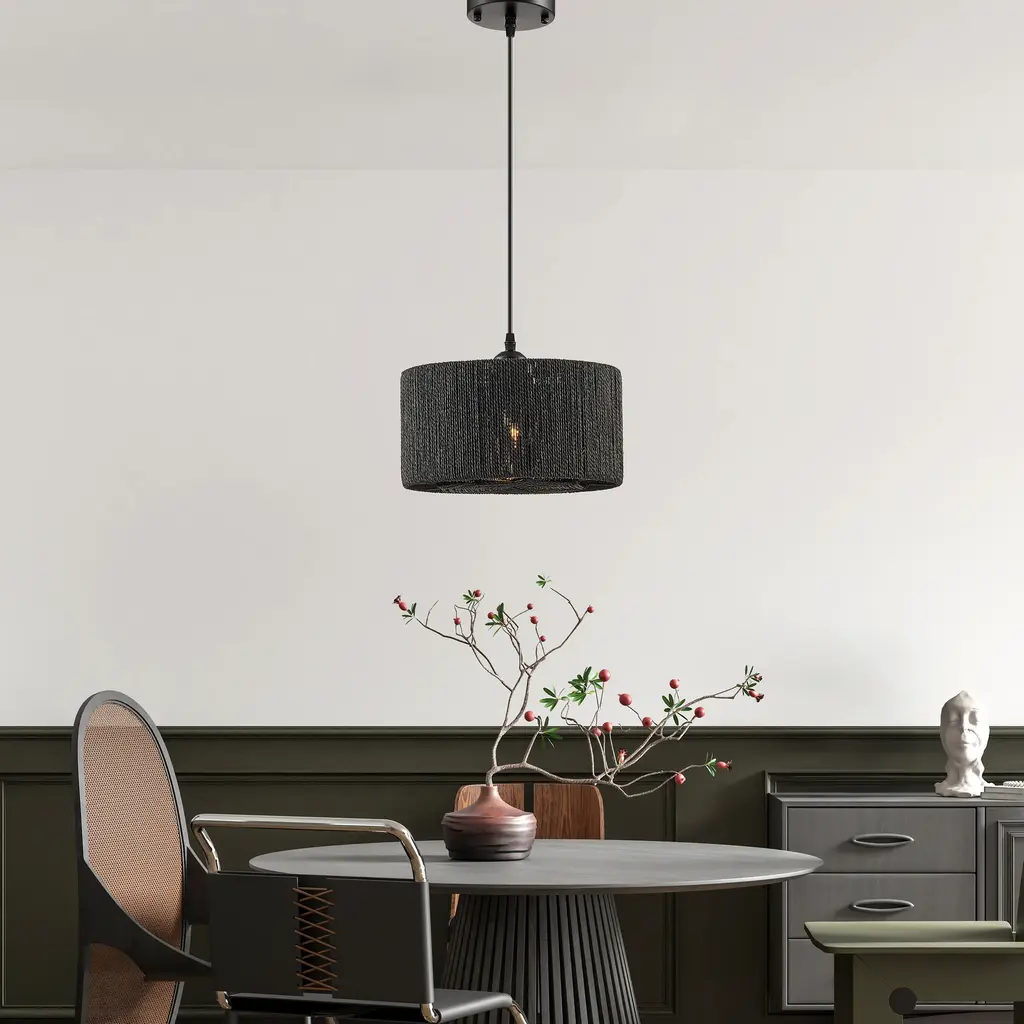 Steel And Ropes With Shade Black Pendant - N/a - Black
