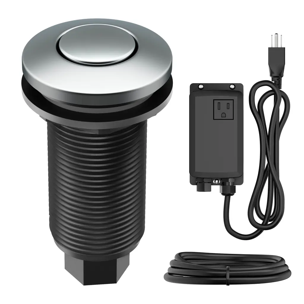 Kraus Garbage Disposal Air Switch - Kit Kwda-100 (Button, Adapter, Cord, Tube) 1 3/4"d - Ch - Chrome