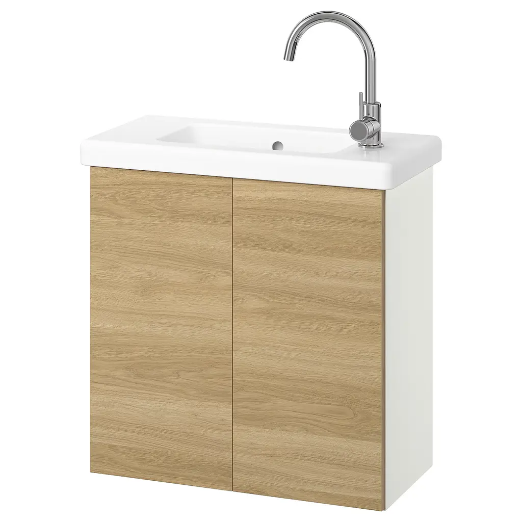 Enhet / Tvällen Bathroom Vanity W Doors/sink/faucet - White/oak Effect 25 1/2x13 1/8x26 "