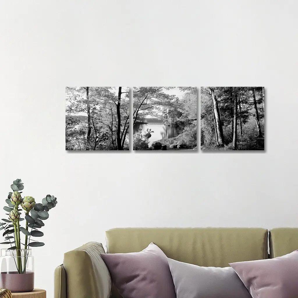 Icanvas "Lakeside Trees, Great Sacandaga Lake, Adirondack Mountains, New York" By Panoramic Images 3-Piece Canvas Wall Art Set - 12x36x1.5