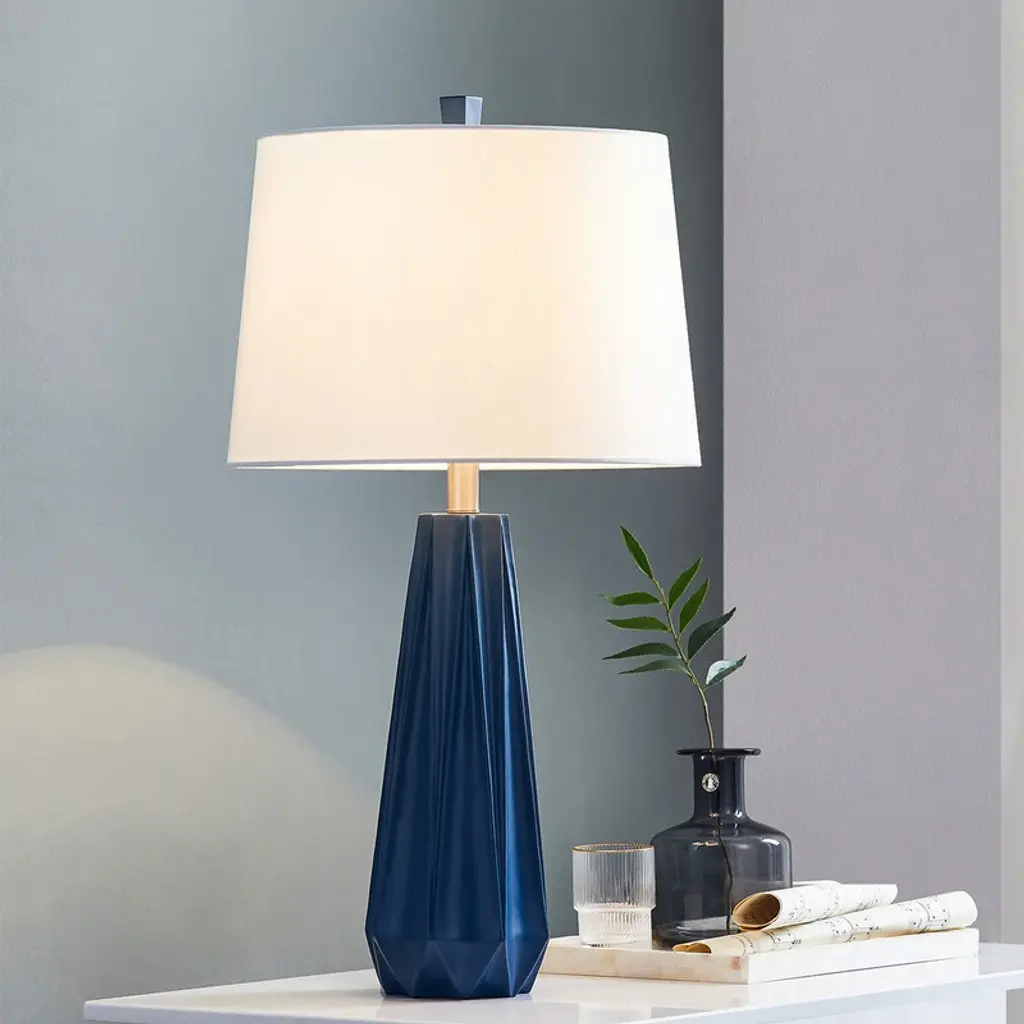 Kawoti 27" Blue Table Lamp With Fabric Shade - Blue