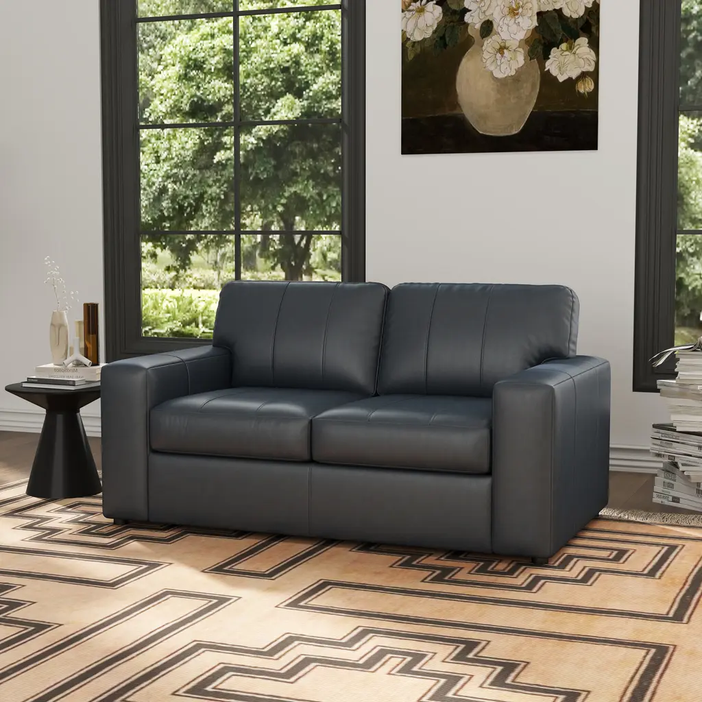 Roundhill Furniture Sakan Leather Upholstered Loveseat - Dark Blue