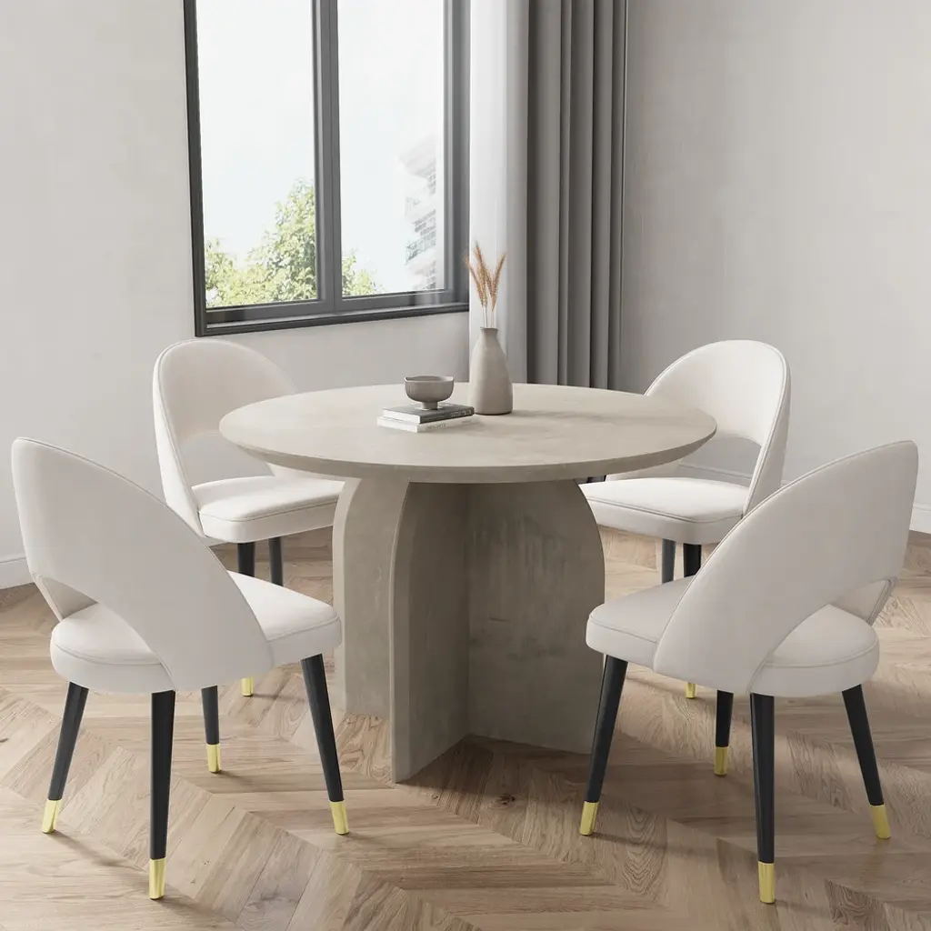 Dining Set 39.4" Modern Round Wood Dining Table Gray With 4 Chairs