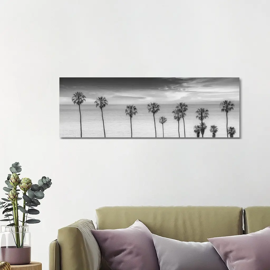 Icanvas "Lovely Palm Trees At The Ocean In Black & White" By Melanie Viola Canvas Print - 12x36x1.5