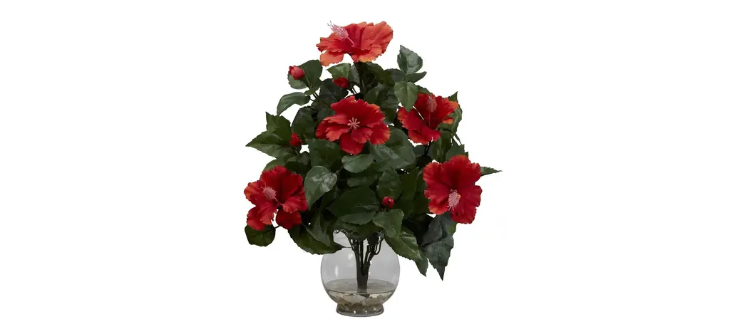 Hibiscus With Fluted Vase Silk Flower Arrangement
