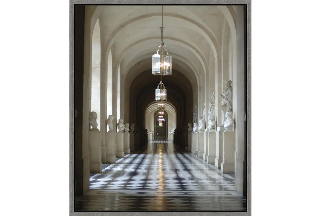 20"x24" Great Hall With Grey Frame | Vertical | Photography | Architecture | Framed Canvas Art