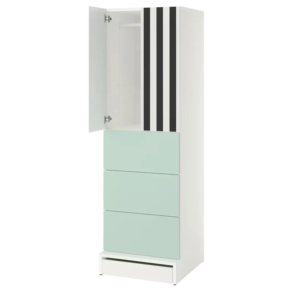 Småstad / Uppföra Wardrobe - White Stripe/light Green With 3 Drawers 23 5/8x25 5/8x77 1/8 "