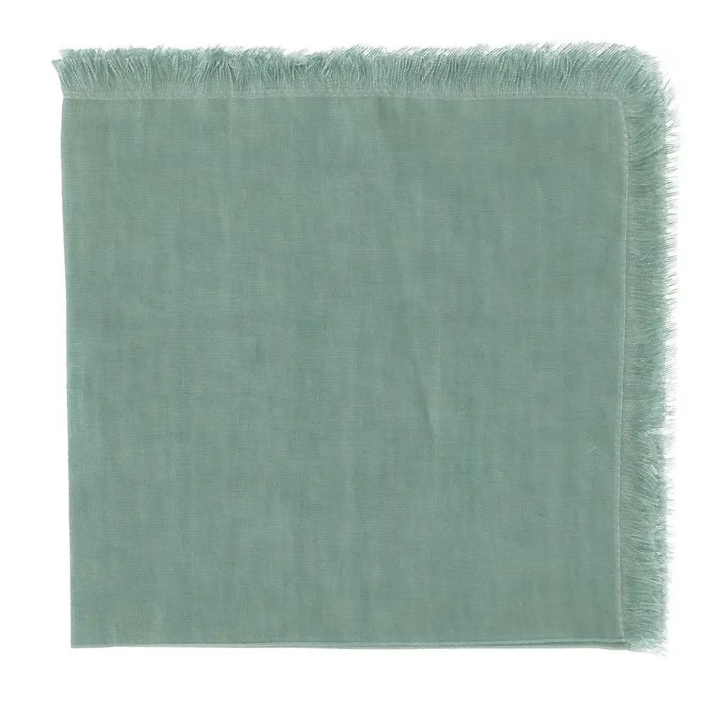 Set Of 4 Luxury Hand-Fringed Lichen Pure Linen Napkins