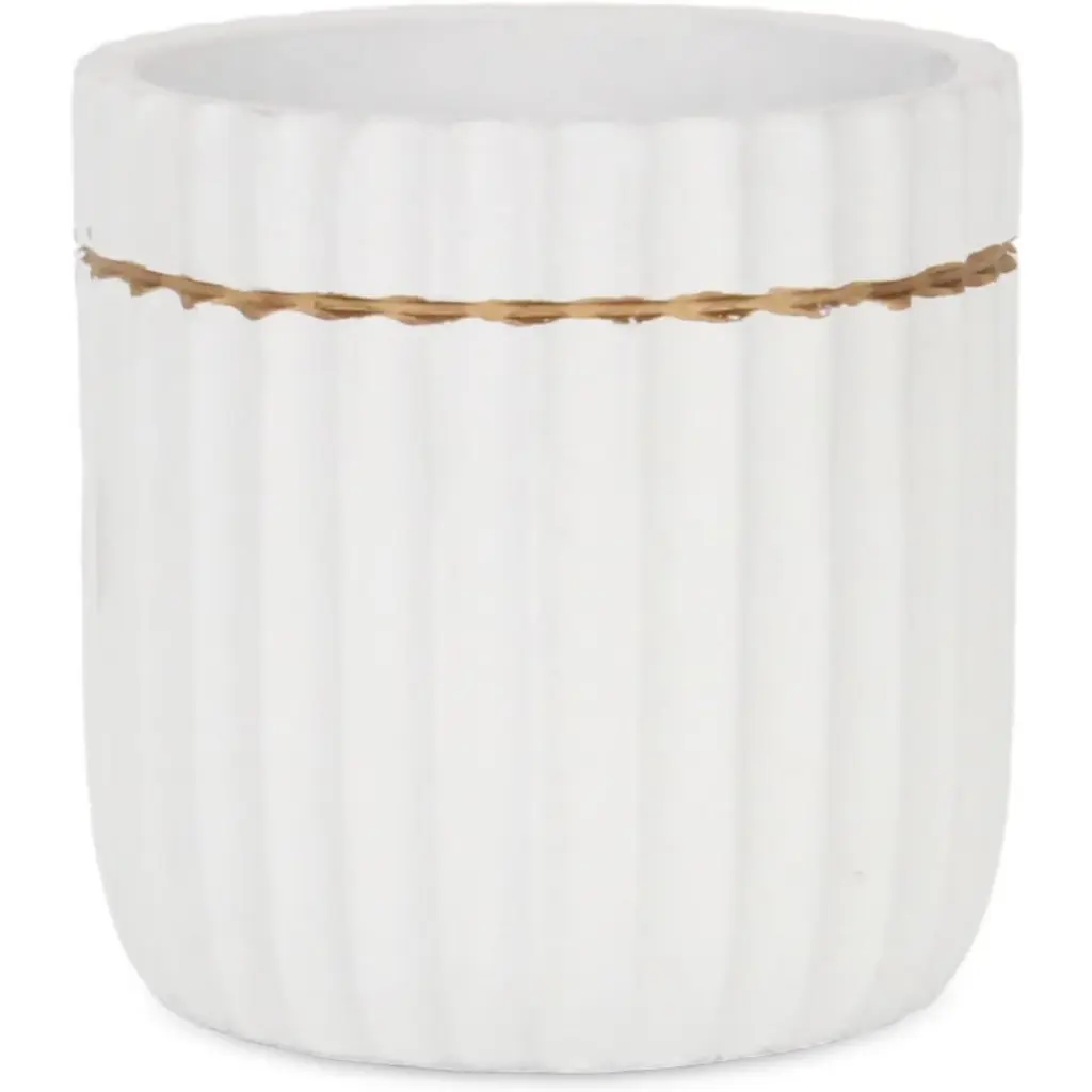 Cheung's Aurine Round Gold Trimmed Ridged Ceramic Pot - Large - White