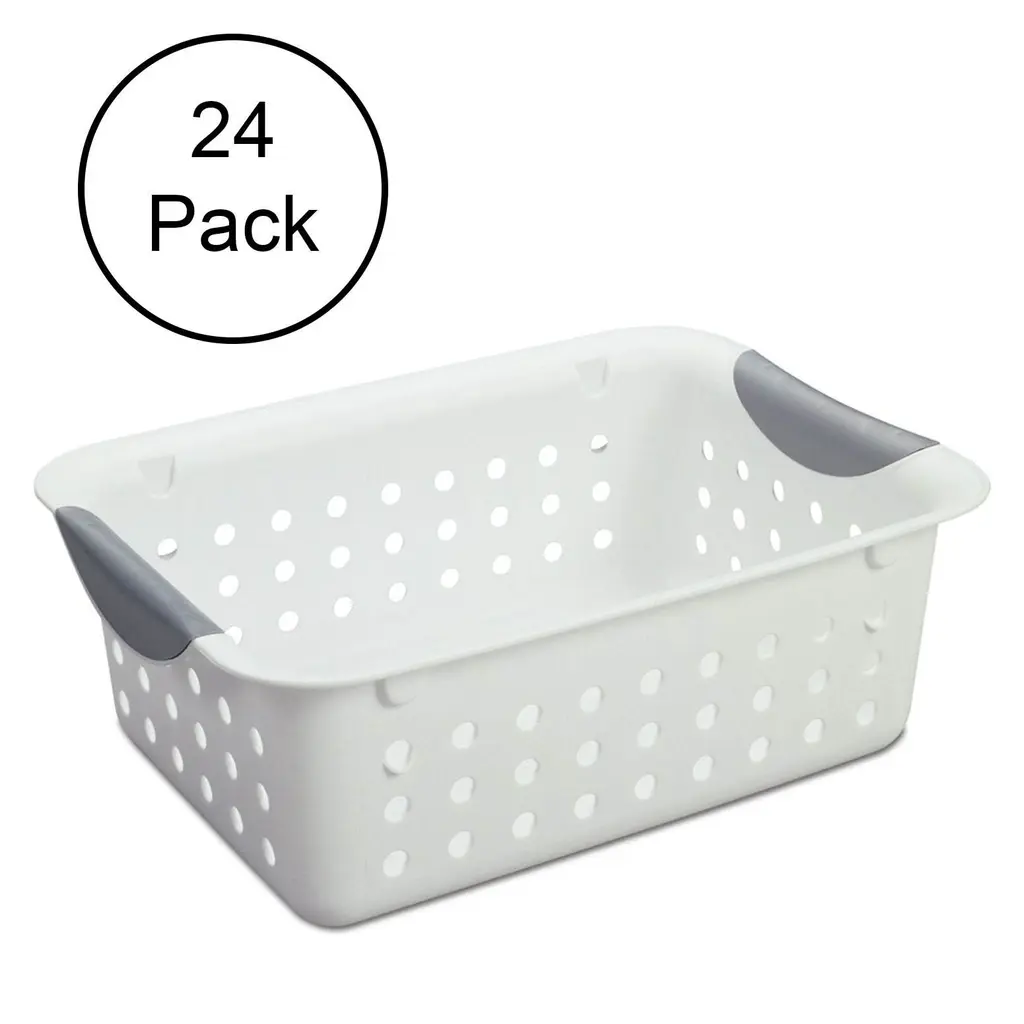 Sterilite 16228012 Small Ultra Plastic Storage Organizer Basket, White (24 Pack) - White