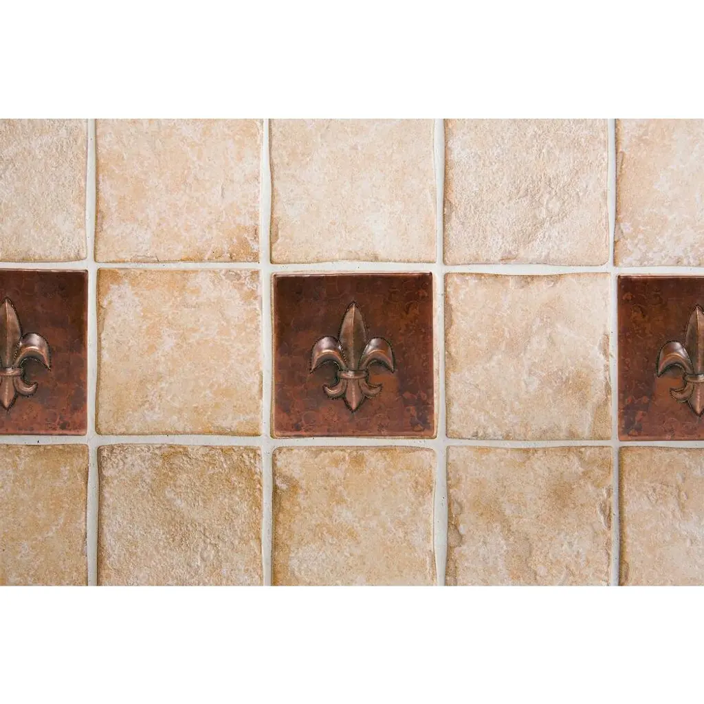 4" X 4" Hammered Copper Fleur De Lis Tile - Quantity 4 (T4dbf_pkg4) - Oil Rubbed Bronze