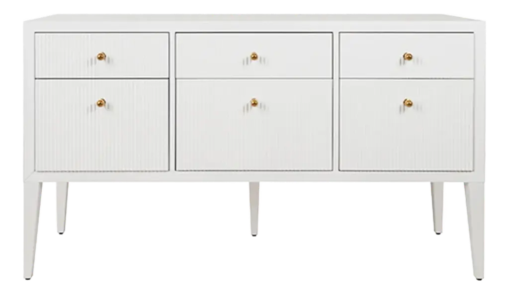 Matthew Izzo Home - Palmer White Glossy Lacquer Fluted Six Drawer Storage Cabinet