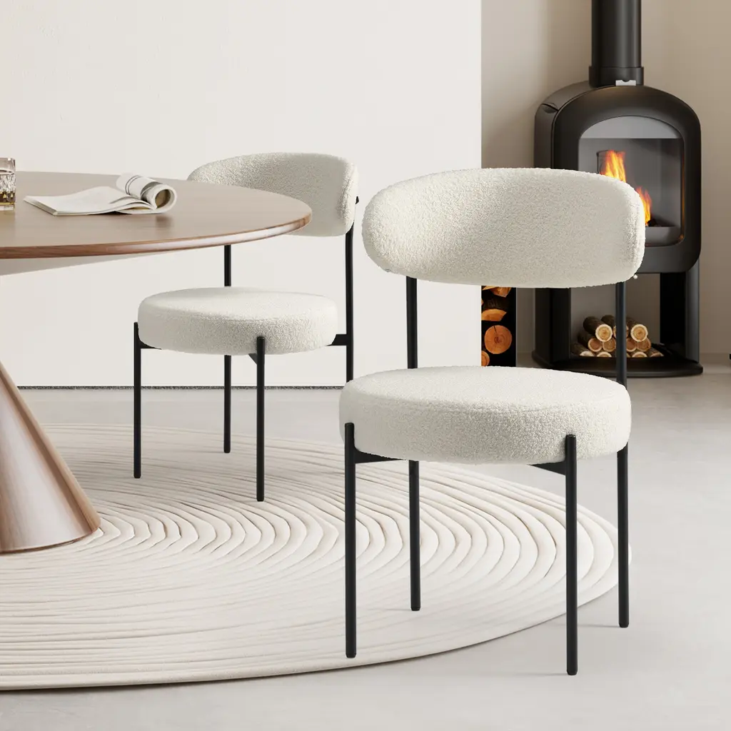 Bayville Mid-Century Curved Back Fabric Upholstered Metal Dining Chair (Set Of 2) - Cream